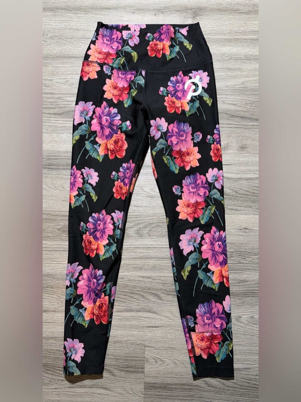 Peloton Womens Small Floral High Rise Leggings Black Pink Purple Stretch